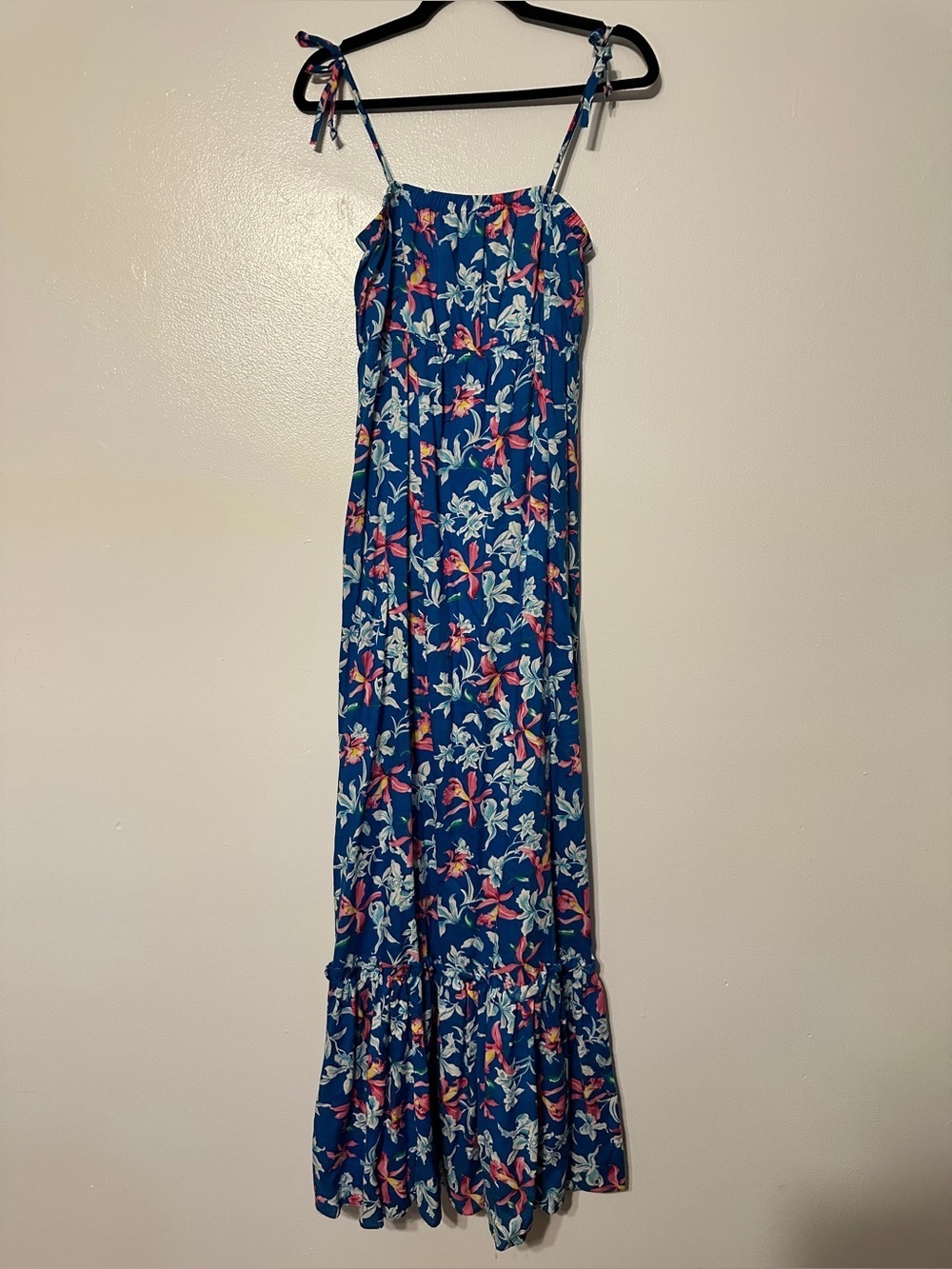 Vintage Hilo Hatties Hawaiian Print Maxi Dress size Large Blue